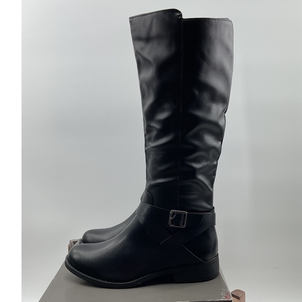 Style & Co Margoo Women Black Tall Riding Boots Buckle Faux Leather 8M NEW